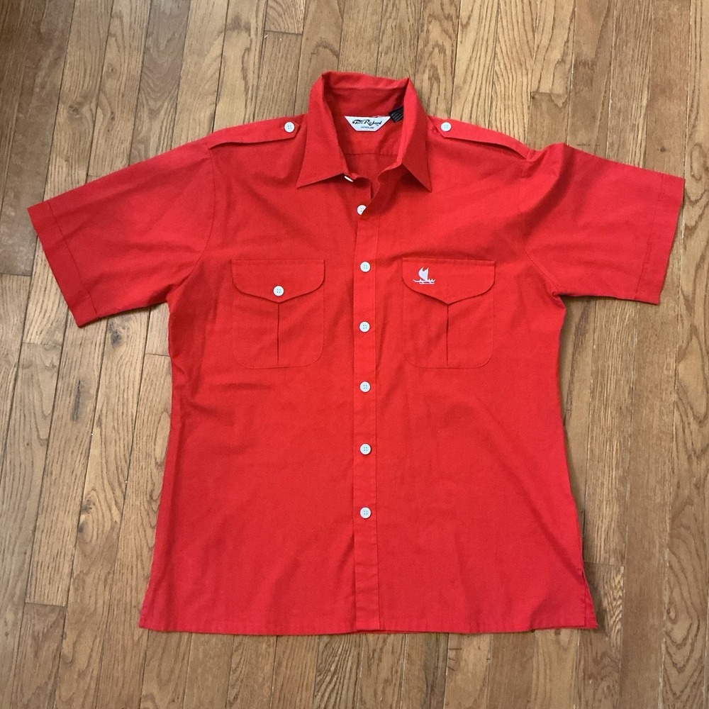 Tori Richard‎ Mens Red Large Pullover Nautical Logo Military Epaulette Shirt